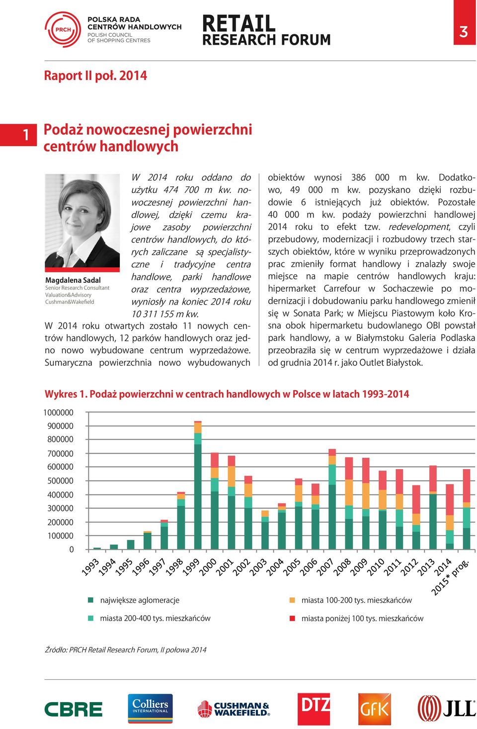 wyprzedażowe, wyniosły na koniec 2014 roku 10 311 155 m kw. W 2014 roku otwartych zostało 11 nowych centrów handlowych, 12 parków handlowych oraz jedno nowo wybudowane centrum wyprzedażowe.
