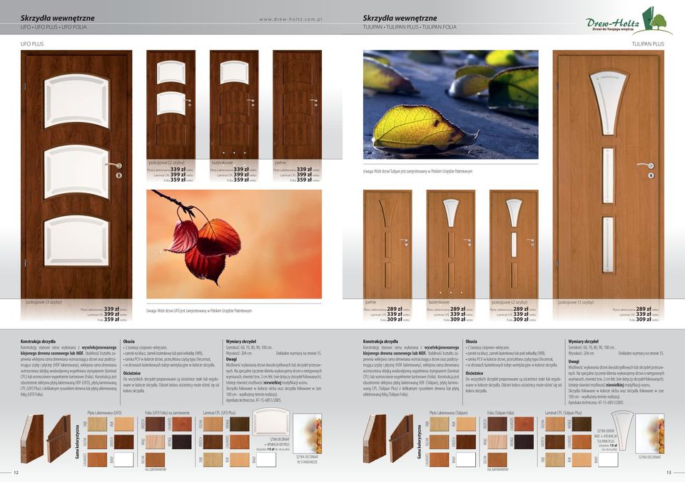 szyby) (2 szyby) (3 szyby) Płyta Lakierowana 339 zł netto Laminat CPL 399 zł netto Uwaga: Wzór drzwi UFO jest zarejestrowany w Polskim Urzędzie Patentowym Płyta Lakierowana 289 zł netto Płyta