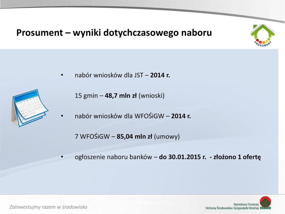 15 gmin 48,7 mln zł (wnioski) nabór wniosków dla WFOŚiGW