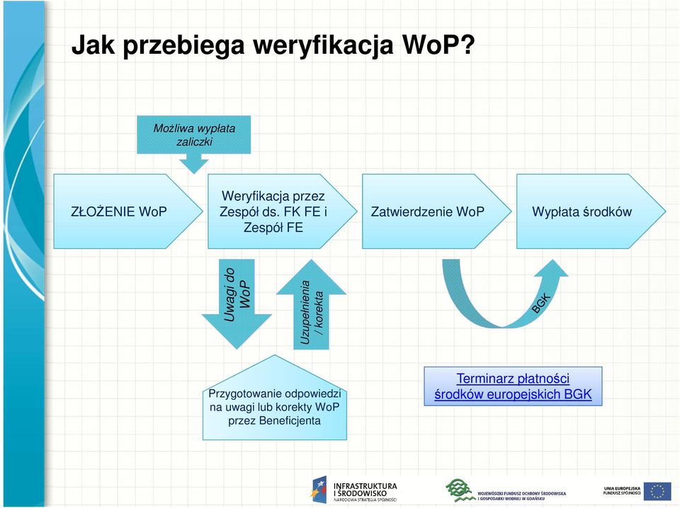FK FE i Zespół FE Zatwierdzenie WoP Wypłata środków Uwagi do WoP