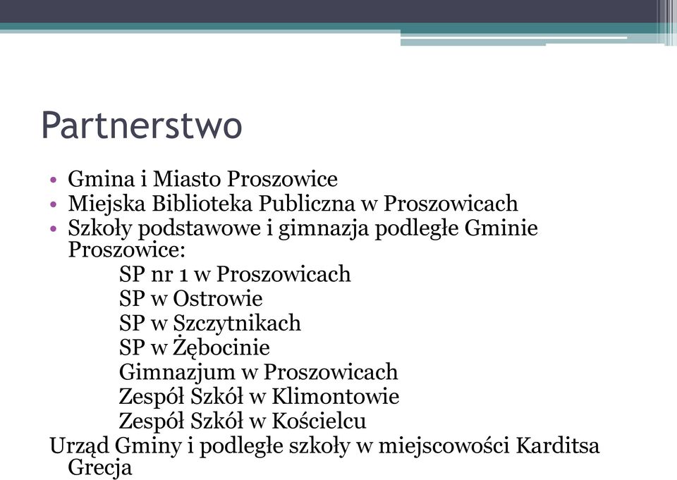Ostrowie SP w Szczytnikach SP w Żębocinie Gimnazjum w Proszowicach Zespół Szkół w