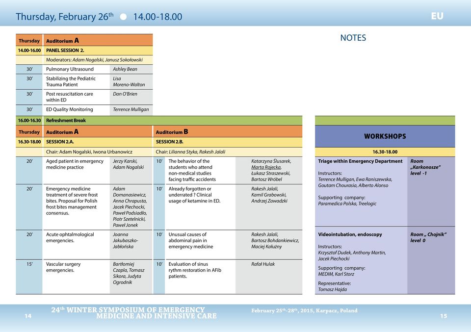 Quality Monitoring Terrence Mulligan 16.00-16.30 Refreshment Break Thursday Auditorium B 16.30-18.00 SESSION 2.A. SESSION 2.B. NOTES Chair: Adam Nogalski, Iwona Urbanowicz Chair: Lilianna Styka, Rakesh Jalali 16.