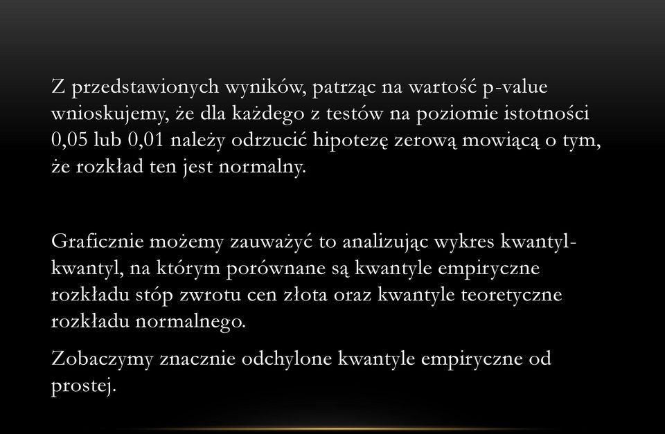 Graficznie możemy zauważyć to analizując wykres kwantylkwantyl, na którym porównane są kwantyle empiryczne