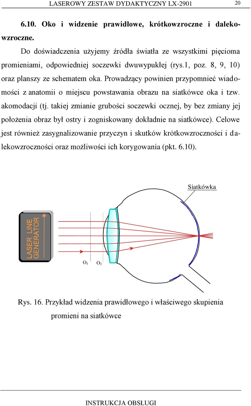 Prowadzący powinien przypomnieć wiadomości z anatomii o miejscu powstawania obrazu na siatkówce oka i tzw. akomodacji (tj.