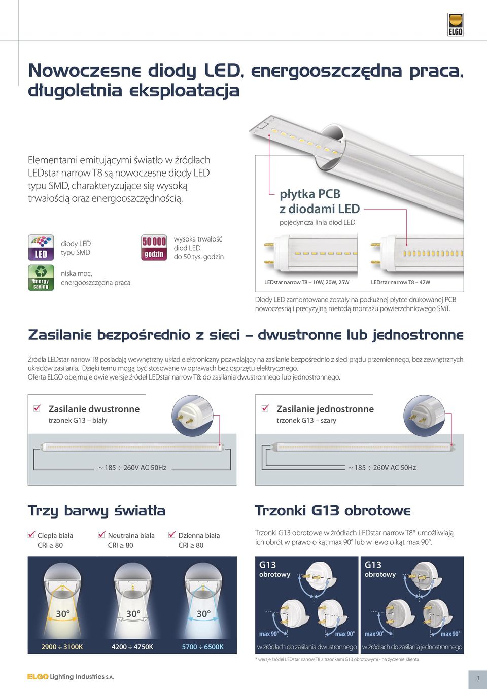 godzin niska moc, energooszczędna praca LEDstar narrow T8 W, W, W LEDstar narrow T8 W Diody LED zamontowane zostały na podłużnej płytce drukowanej PCB nowoczesną i precyzyjną metodą montażu