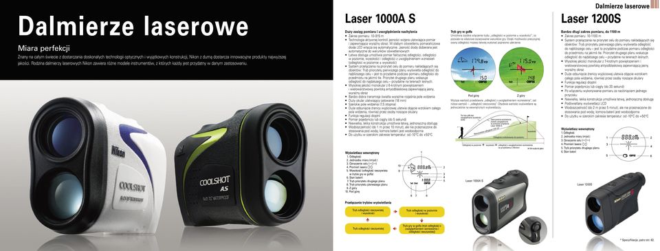 Laser 1000A S Duży zasięg pomiaru i uwzględnienie nachylenia Zakres pomiaru: 10-915 m Technologia aktywnej kontroli jasności wizjera ułatwiająca pomiar i zapewniająca wyraźny obraz: W słabym