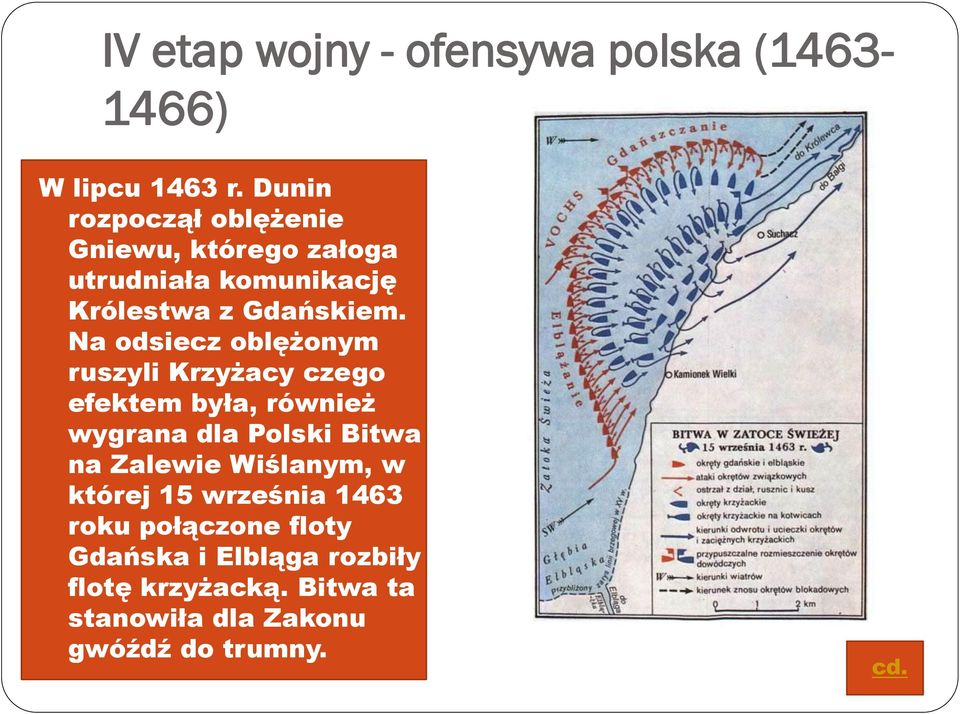 Na odsiecz oblężonym ruszyli Krzyżacy czego efektem była, również wygrana dla Polski Bitwa na Zalewie