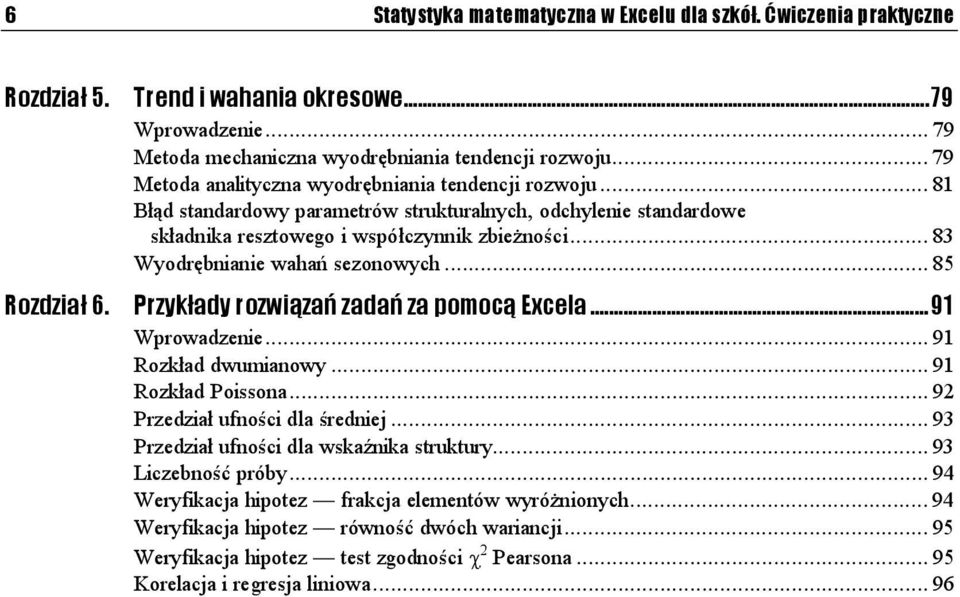 ..n... 85 Przykłady rozwiązań zadań za pomocą Excela...z...91 Wprowadzenie...n...n... 91 Rozkład dwumianowy...n... 91 Rozkład Poissona...n...n... 92 Przedział ufności dla średniej...n... 93 Przedział ufności dla wskaźnika struktury.