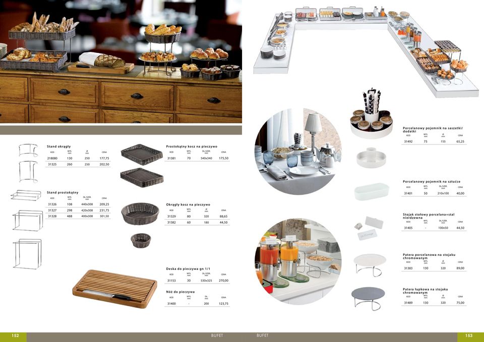 44,50 Porcelanowy pojemnik na sztućce 31401 50 210x100 40,00 Stojak stołowy porcelana+stal nierdzewna 31405-100x50 44,50 Deska do pieczywa gn 1/1 31153 30 530x325