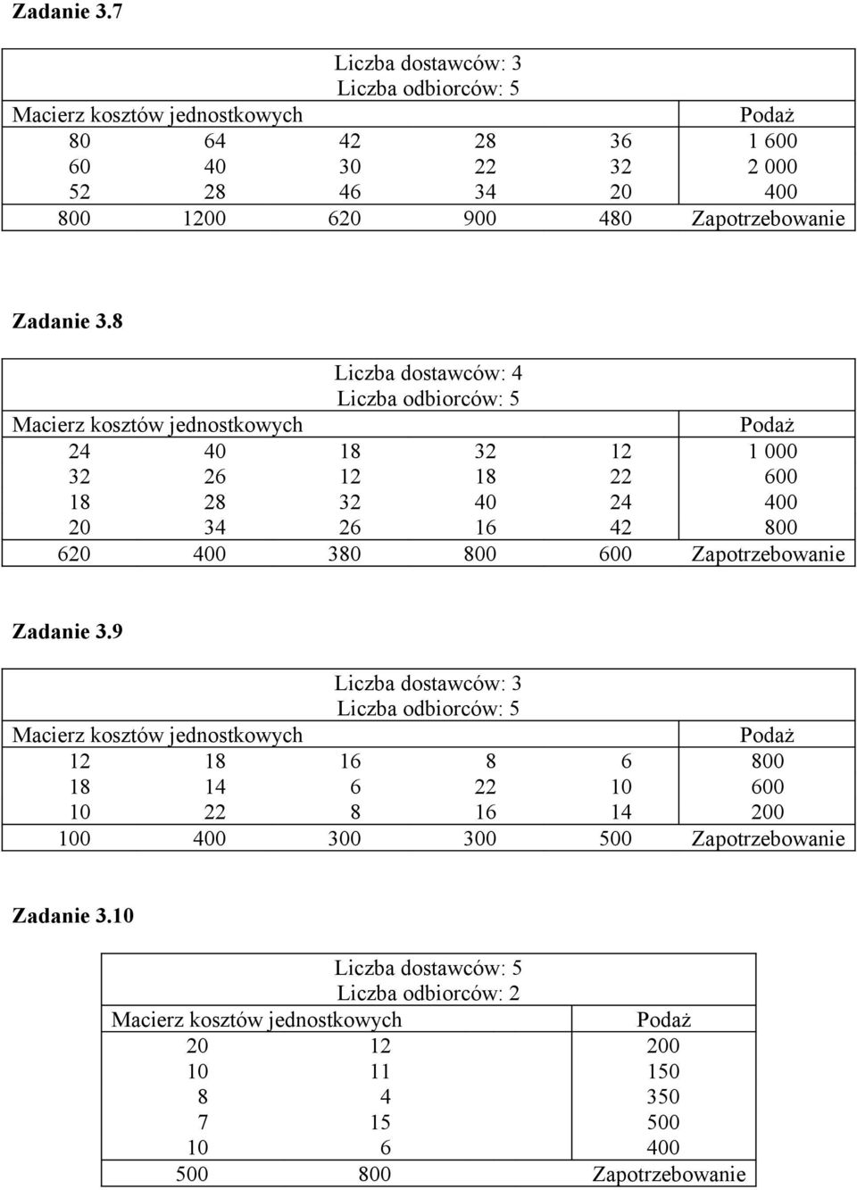 Zapotrzebowanie Zadanie 3.