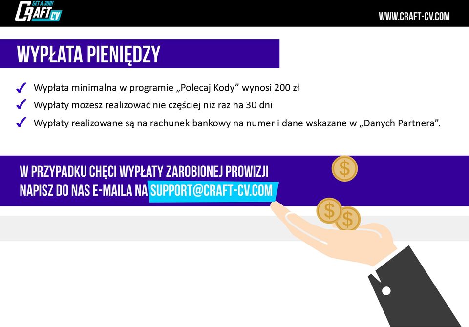 Wypłaty możesz realizować nie częściej niż raz na 30 dni Wypłaty realizowane są