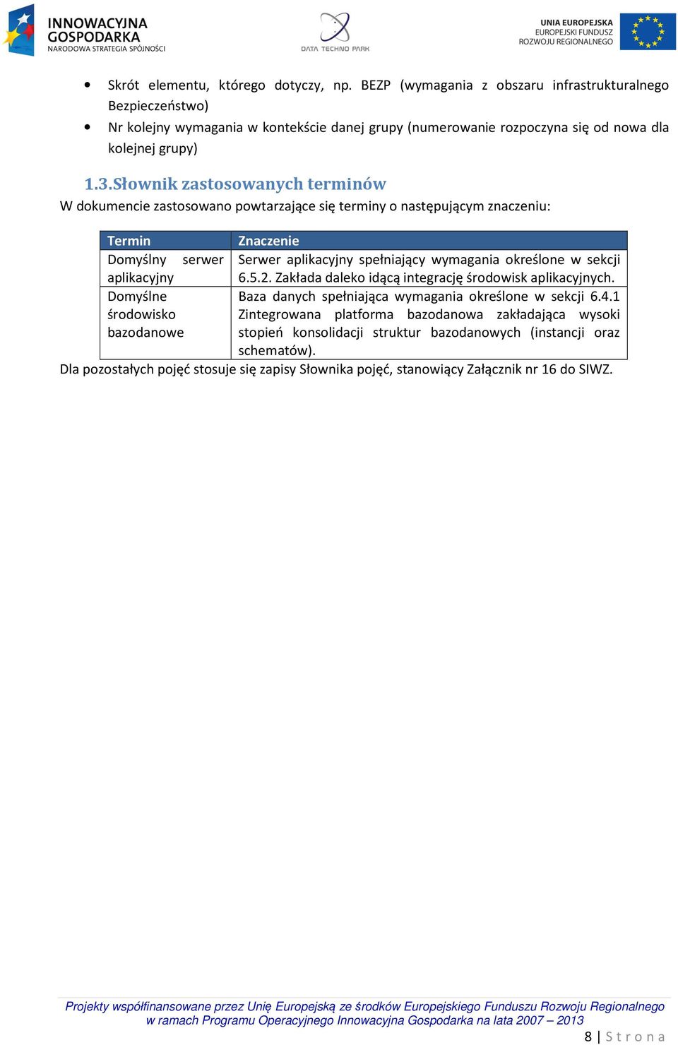 aplikacyjny 6.5.2. Zakłada daleko idącą integrację środowisk aplikacyjnych. Domyślne środowisko Baza danych spełniająca określone w sekcji 6.4.