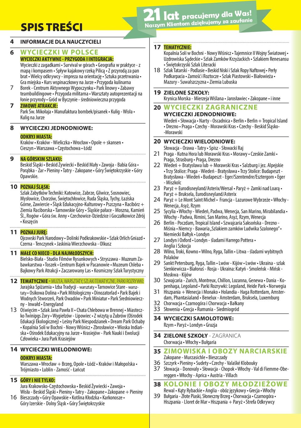mapą i kompasem Spływ kajakowy rzeką Pilicą Z przyrodą za pan brat Wielcy odkrywcy - impreza na orientację Sztuka przetrwania Gra miejska Kurs wspinaczkowy na Jurze Przygoda kulinarna 7 Borek -