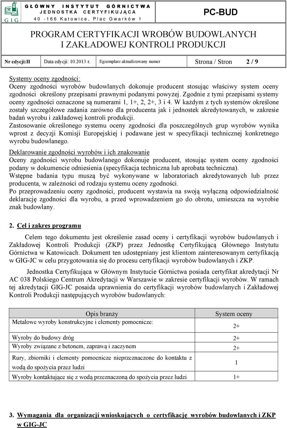 prawnymi podanymi powyżej. Zgodnie z tymi przepisami systemy oceny zgodności oznaczone są numerami 1, 1+, 2, 2+, 3 i 4.