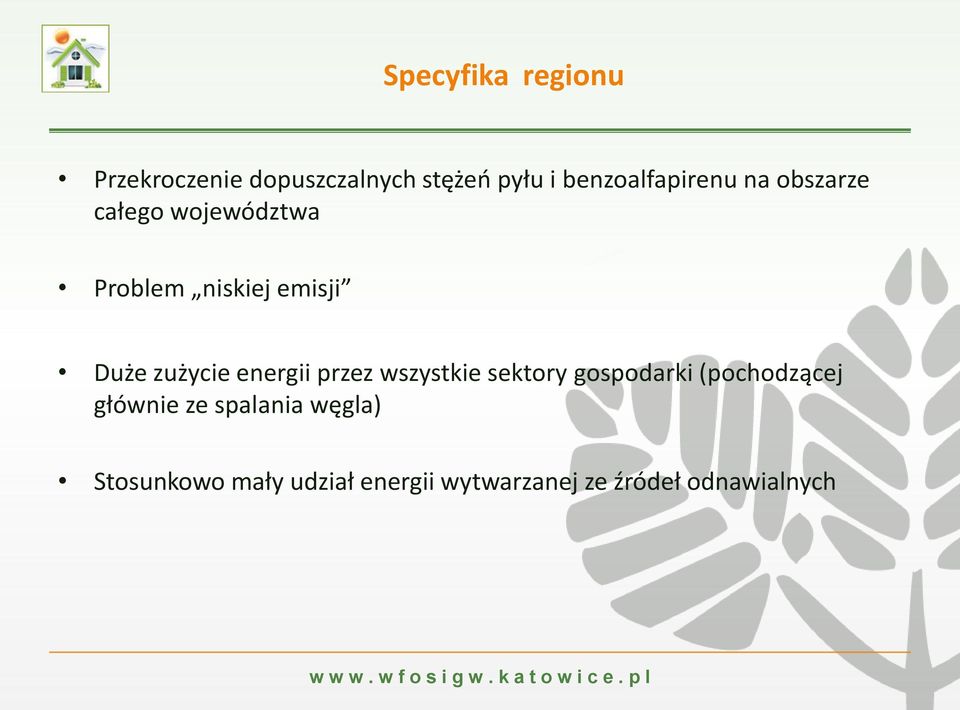 Duże zużycie energii przez wszystkie sektory gospodarki (pochodzącej