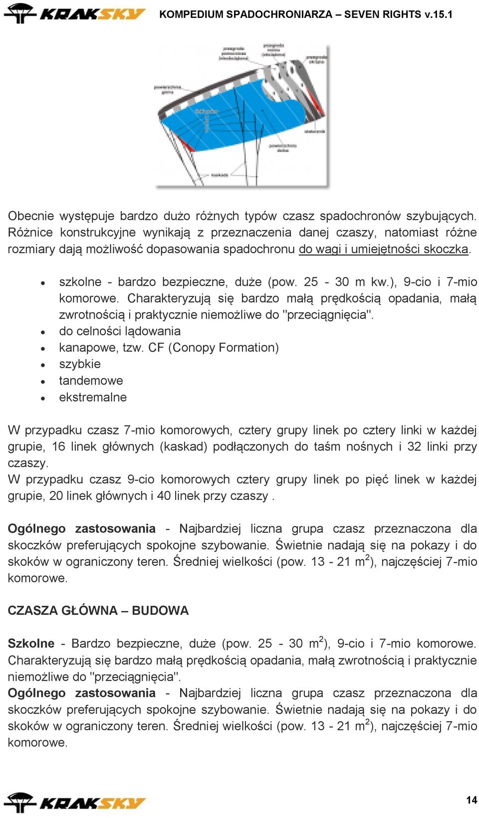 25-30 m kw.), 9-cio i 7-mio komorowe. Charakteryzują się bardzo małą prędkością opadania, małą zwrotnością i praktycznie niemożliwe do "przeciągnięcia". do celności lądowania kanapowe, tzw.