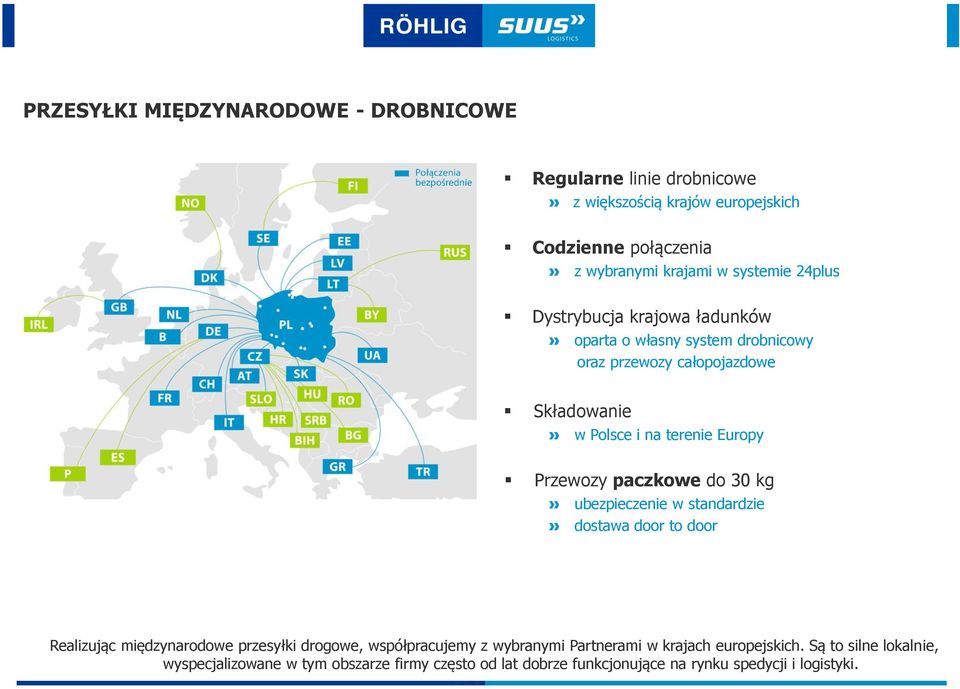 Przewozy paczkowe do 30 kg ubezpieczenie w standardzie dostawa door to door Realizując międzynarodowe przesyłki drogowe, współpracujemy z wybranymi