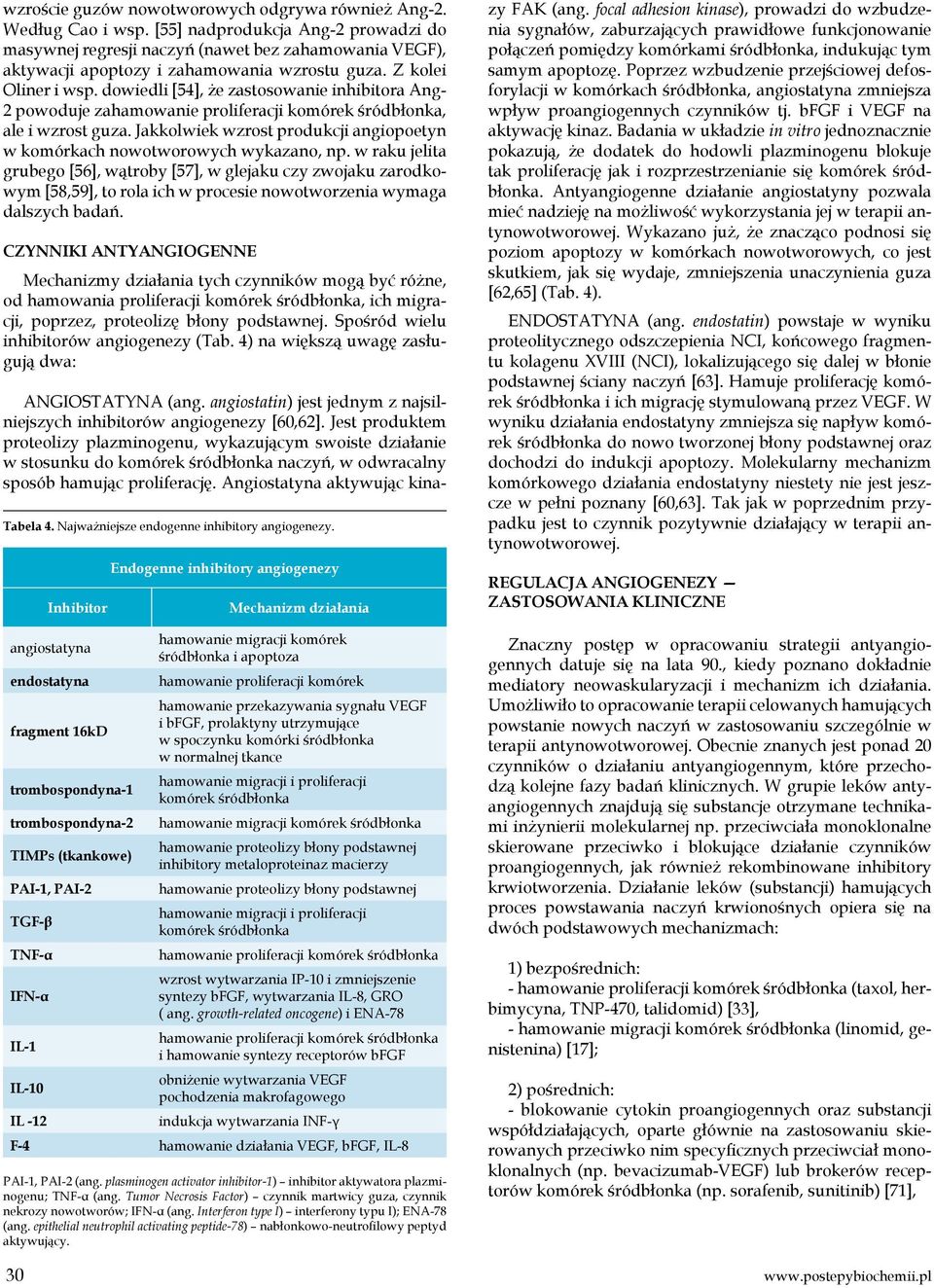 dowiedli [54], że zastosowanie inhibitora Ang- 2 powoduje zahamowanie proliferacji komórek śródbłonka, ale i wzrost guza.