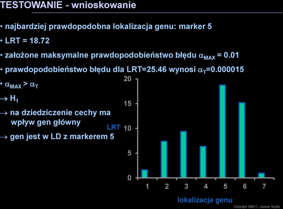 01 prawdopodoieństwo łędu dla LRT=25.46 wynosi a T =0.