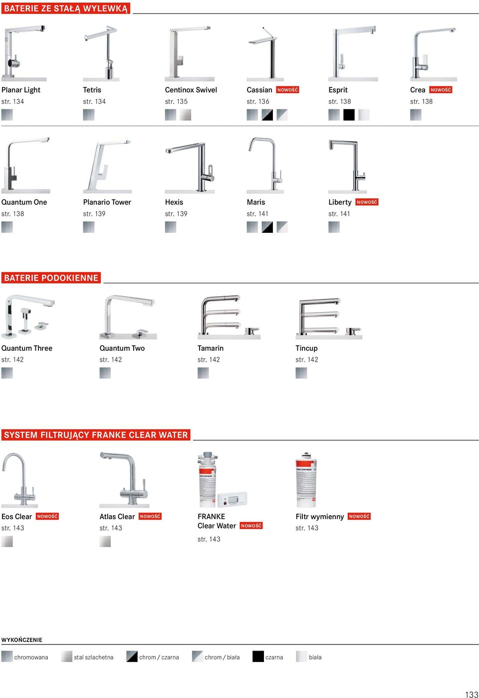 141 BATERIE PODOKIENNE Quantum Three Quantum Two Tamarin Tincup str. 142 str. 142 str. 142 str. 142 SYSTEM FILTRUJĄCY FRANKE CLEAR WATER Eos Clear NOWOŚĆ str.