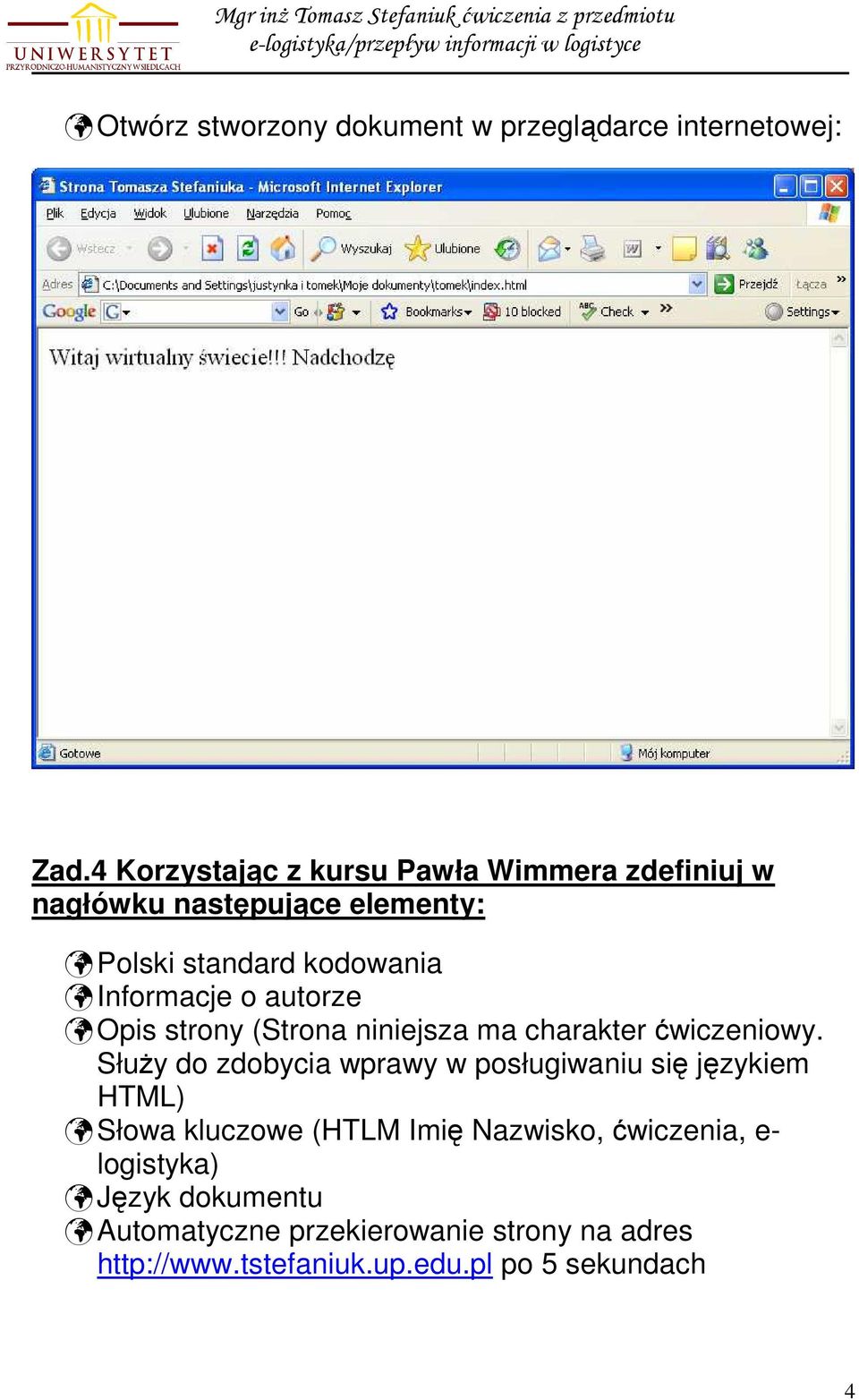 autorze Opis strony (Strona niniejsza ma charakter ćwiczeniowy.