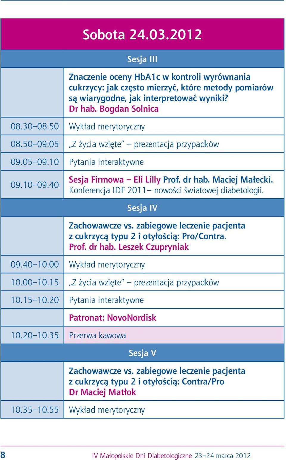 Konferencja IDF 2011 nowości światowej diabetologii. Sesja IV Zachowawcze vs. zabiegowe leczenie pacjenta z cukrzycą typu 2 i otyłością: Pro/Contra. Prof. dr hab. Leszek Czupryniak 09.40 10.