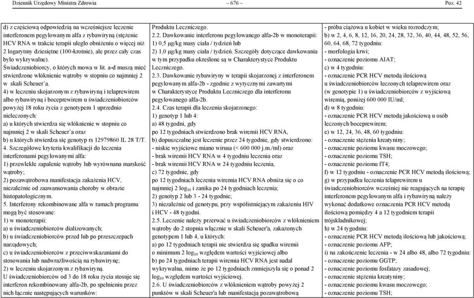 (100-krotnie), ale przez cały czas było wykrywalne). Świadczeniobiorcy, o których mowa w lit. a-d muszą mieć stwierdzone włóknienie wątroby w stopniu co najmniej 2 w skali Scheuer a.