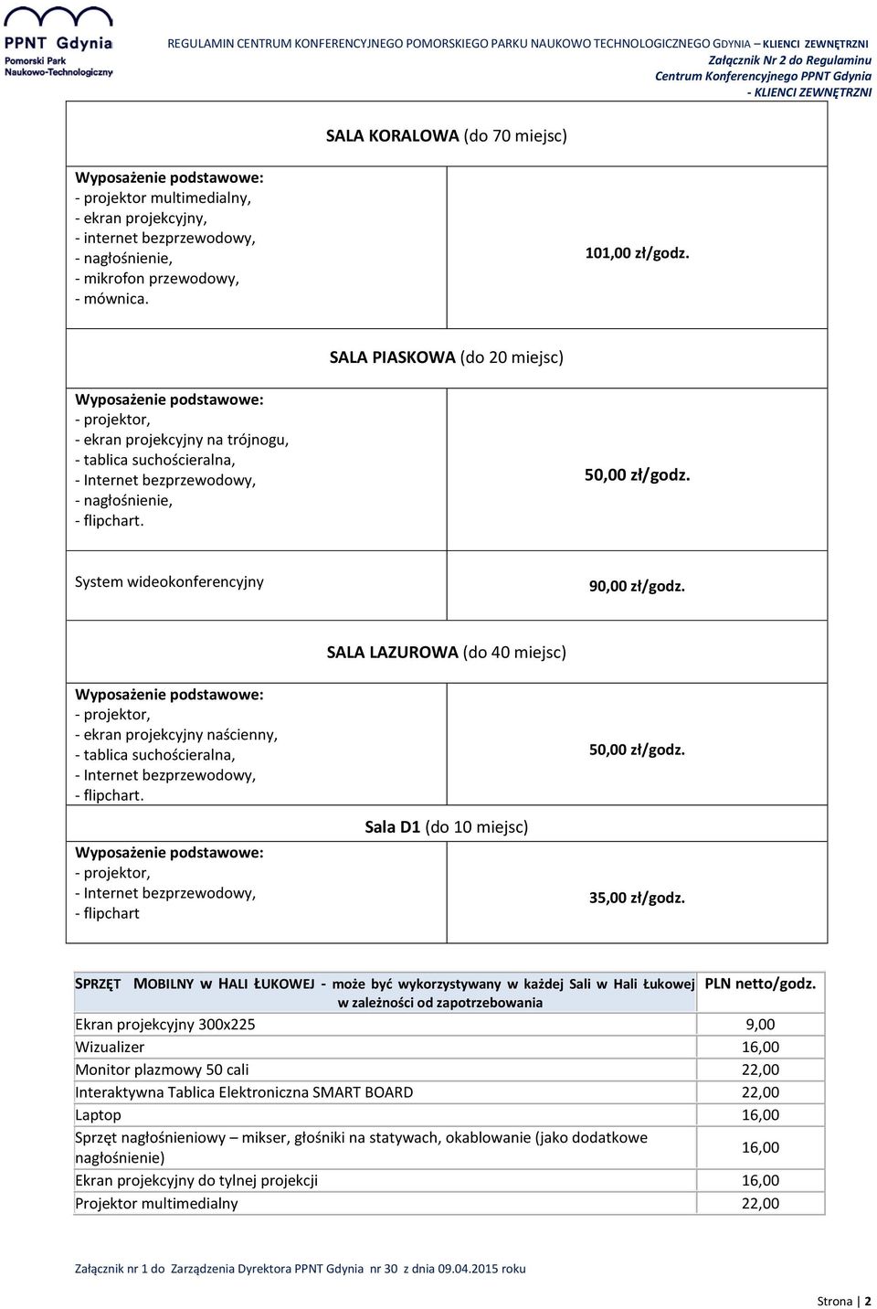 SPRZĘT MOBILNY w HALI ŁUKOWEJ - może być wykorzystywany w każdej Sali w Hali Łukowej w zależności od zapotrzebowania Ekran projekcyjny 300x225 9,00 Wizualizer 16,00 Monitor plazmowy 50