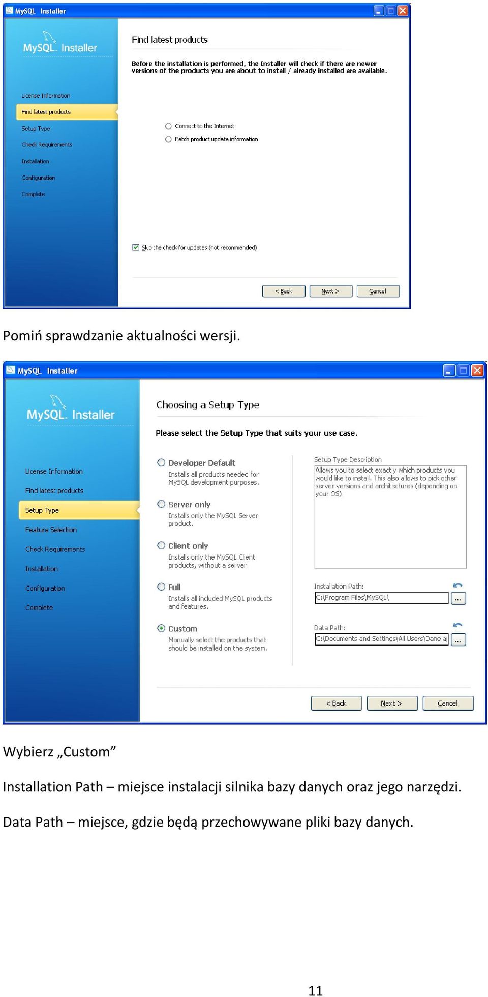 instalacji silnika bazy danych oraz jego