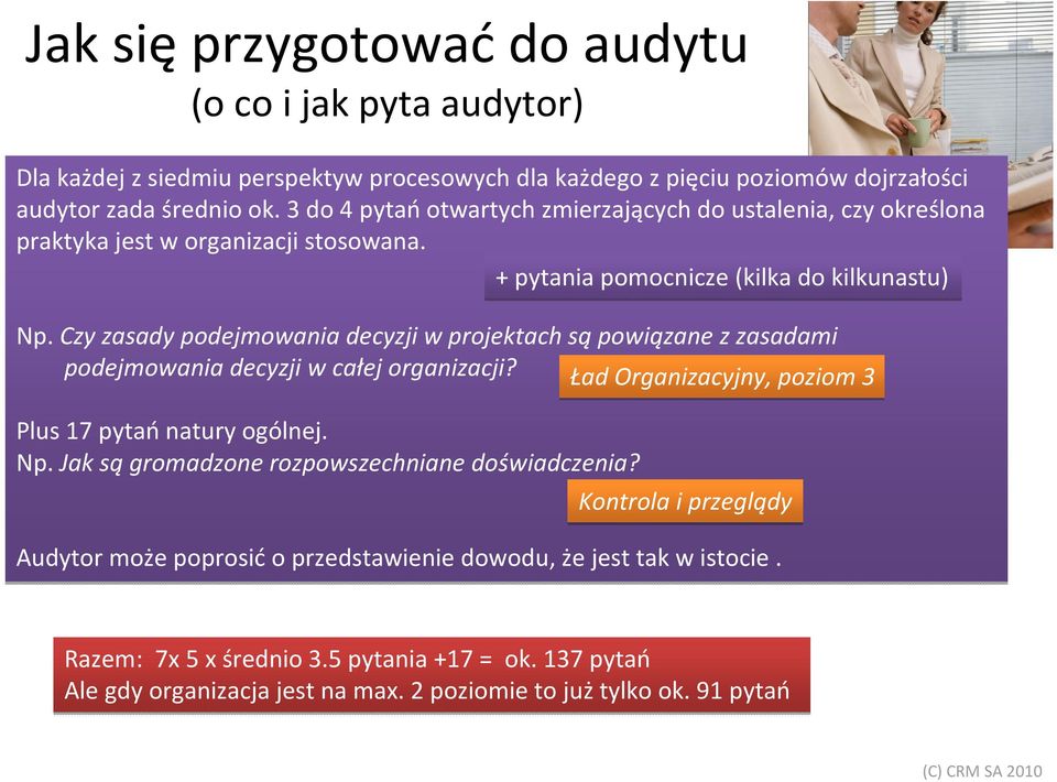 Czy zasady podejmowania decyzji w projektach są powiązane z zasadami podejmowania decyzji w całej organizacji? Ład Organizacyjny, poziom 3 Plus 17 pytań natury ogólnej. Np.