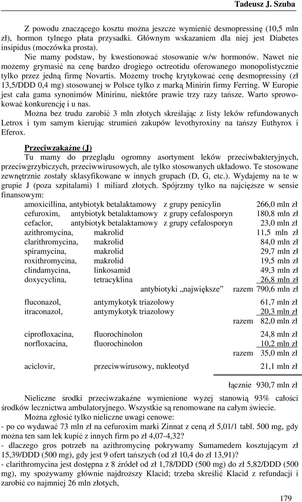 MoŜemy trochę krytykować cenę desmopressiny (zł 13,5/DDD 0,4 mg) stosowanej w Polsce tylko z marką Minirin firmy Ferring. W Europie jest cała gama synonimów Minirinu, niektóre prawie trzy razy tańsze.