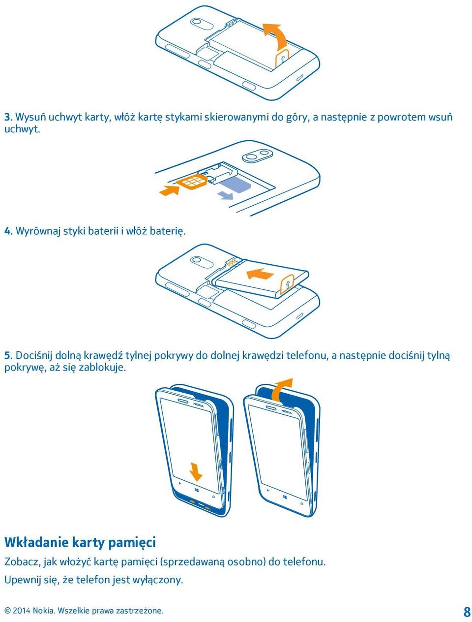 Dociśnij dolną krawędź tylnej pokrywy do dolnej krawędzi telefonu, a następnie dociśnij tylną
