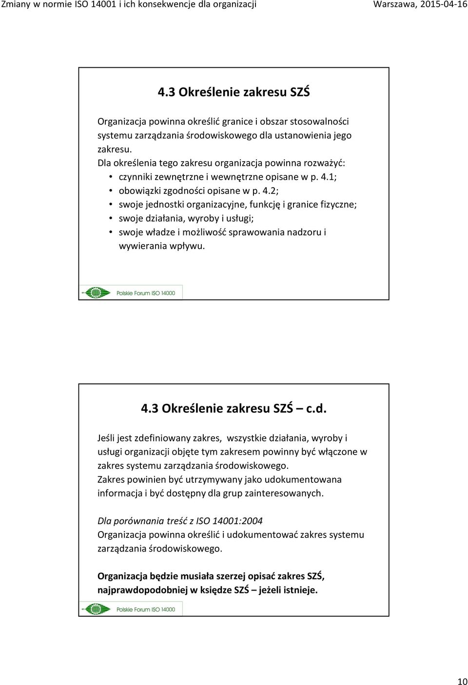 1; obowiązki zgodności opisane w p. 4.2; swoje jednostki organizacyjne, funkcję i granice fizyczne; swoje działania, wyroby i usługi; swoje władze i możliwość sprawowania nadzoru i wywierania wpływu.