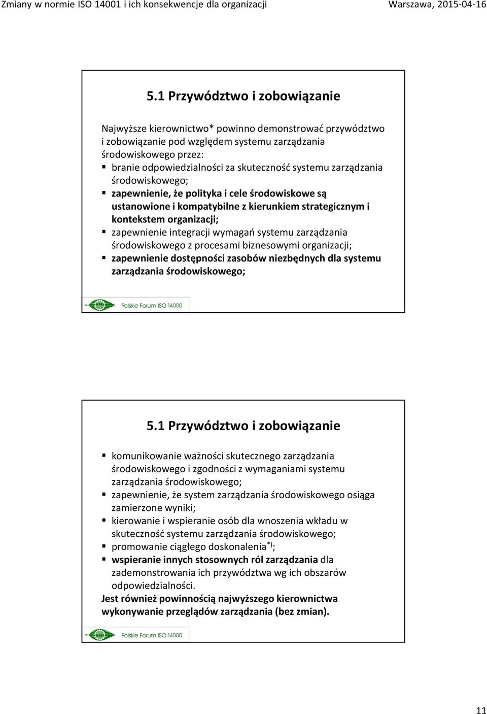 systemu zarządzania środowiskowego z procesami biznesowymi organizacji; zapewnienie dostępności zasobów niezbędnych dla systemu zarządzania środowiskowego; 5.