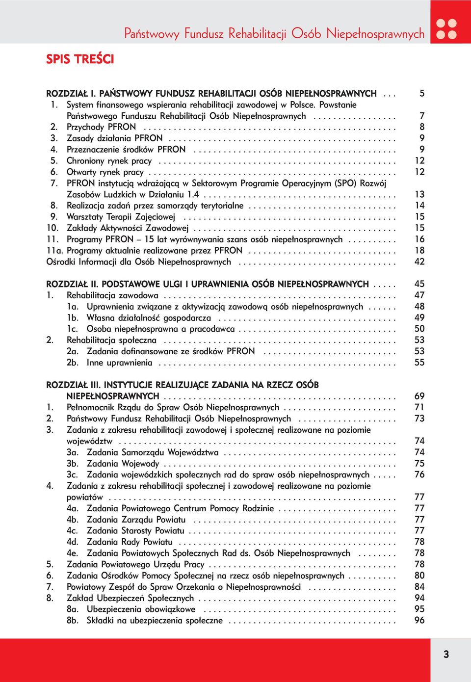 Zasady działania PFRON.............................................. 9 4. Przeznaczenie środków PFRON......................................... 9 5. Chroniony rynek pracy................................................ 12 6.