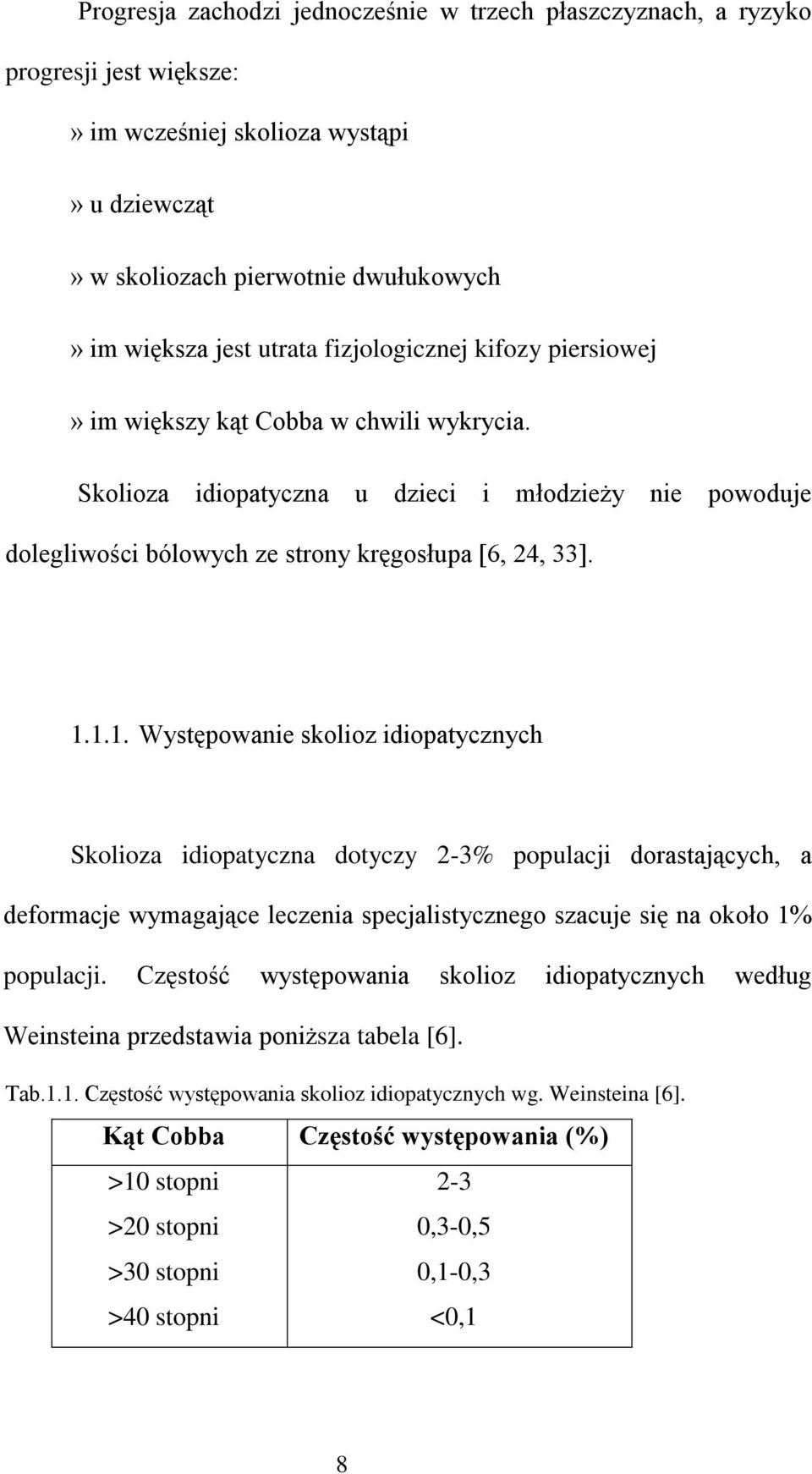 1.1. Występowanie skolioz idiopatycznych Skolioza idiopatyczna dotyczy 2-3% populacji dorastających, a deformacje wymagające leczenia specjalistycznego szacuje się na około 1% populacji.