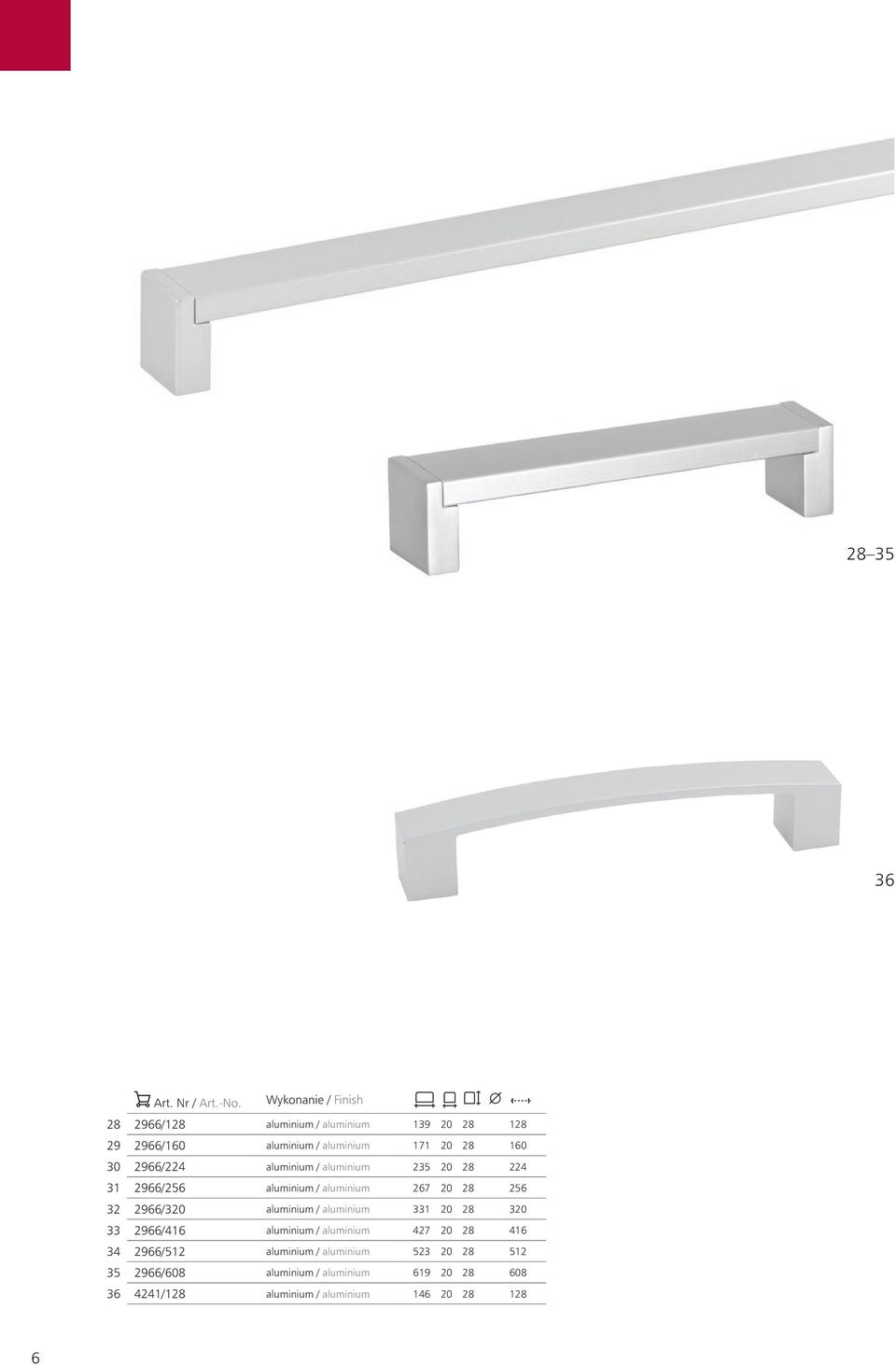 aluminium / aluminium 331 20 28 320 33 2966/416 aluminium / aluminium 427 20 28 416 34 2966/512 aluminium /