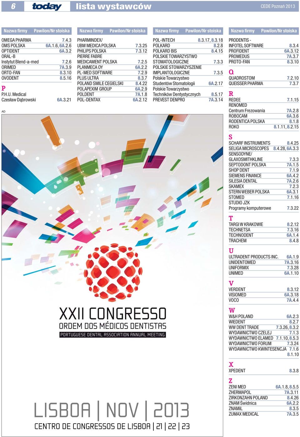 2.5 PLANMECA OY 6A.2.2 PL-MED SOFTWARE 7.2.9 PLUS ULTRA 8.3.7 POLAND SMILE CEGIELSKI 8.4.22 POLAPEXIM GROUP 6A.2.9 POLDENT 7A.1.8 POL-DENTAX 6A.2.12 POL-INTECH 8.3.17, 8.3.18 POLKARD 8.2.8 POLKARD BIS 8.