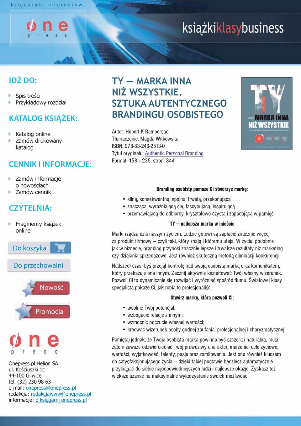 pl informacje: o księgarni onepress.pl TY MARKA INNA NIŻ WSZYSTKIE.