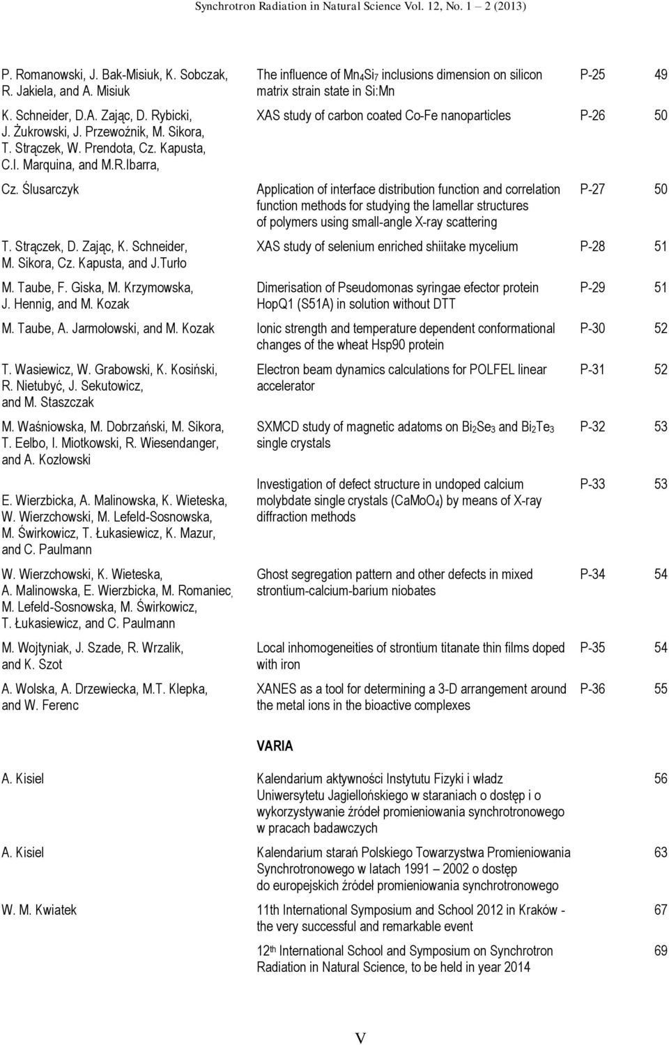 Kozak The influence of Mn 4Si 7 inclusions dimension on silicon matrix strain state in Si:Mn P-25 49 XAS study of carbon coated Co-Fe nanoparticles P-26 50 Application of interface distribution