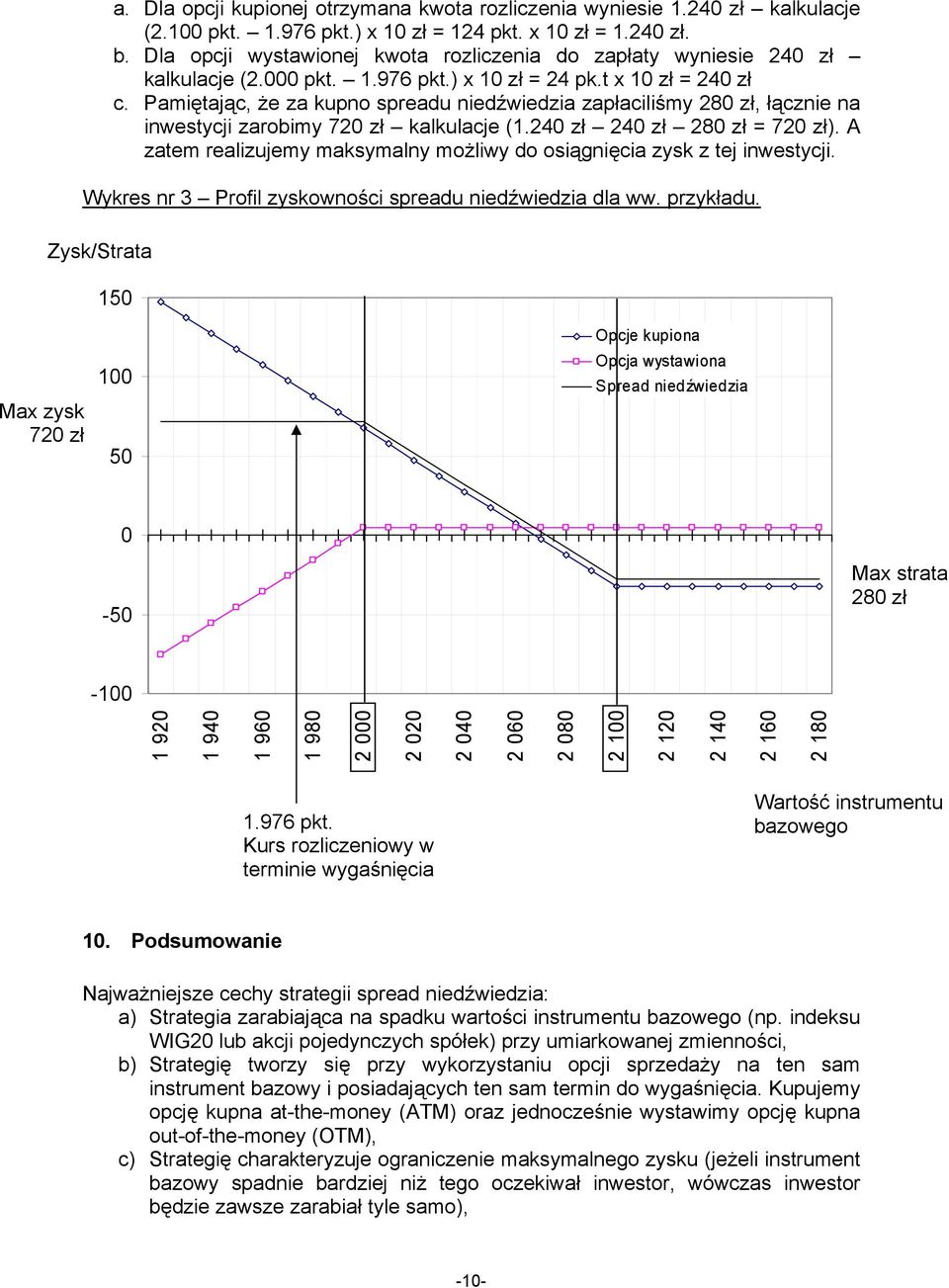 Pamiętając, że za kupno spreadu niedźwiedzia zapłaciliśmy 280 zł, łącznie na inwestycji zarobimy 720 zł kalkulacje (1.240 zł 240 zł 280 zł = 720 zł).