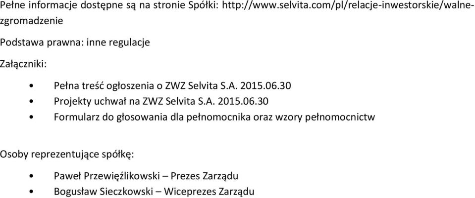 ogłoszenia o ZWZ Selvita S.A. 2015.06.