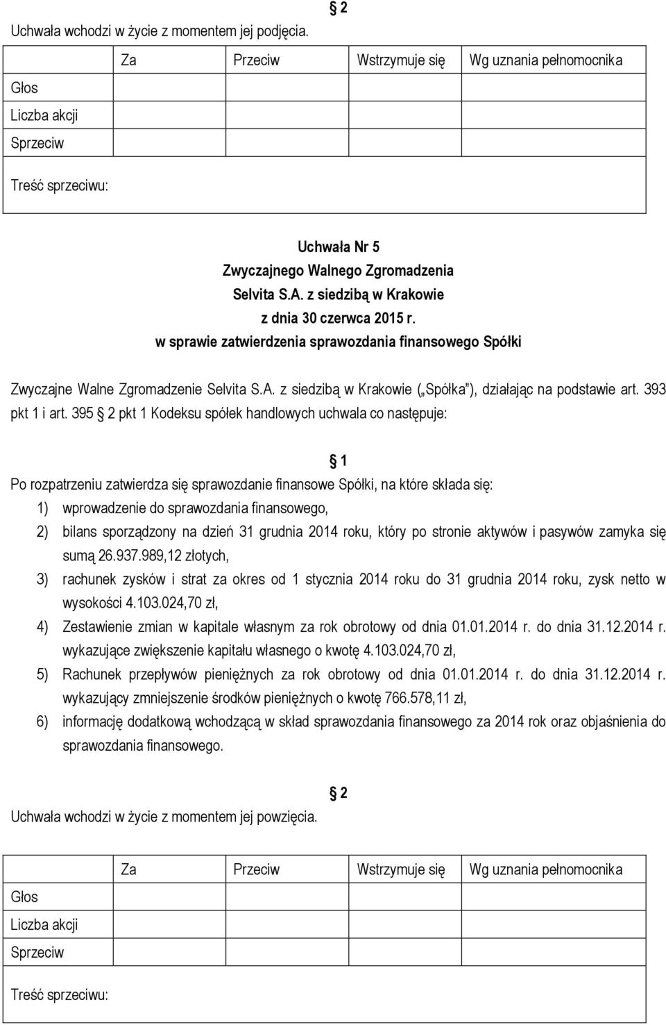 sporządzony na dzień 31 grudnia 2014 roku, który po stronie aktywów i pasywów zamyka się sumą 26.937.