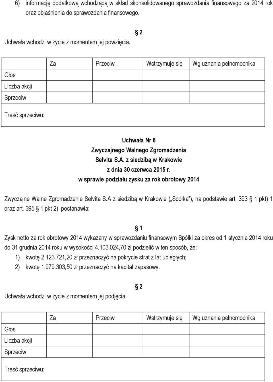 A z siedzibą w Krakowie ( Spółka ), na podstawie art. 393 pkt) 1 oraz art.