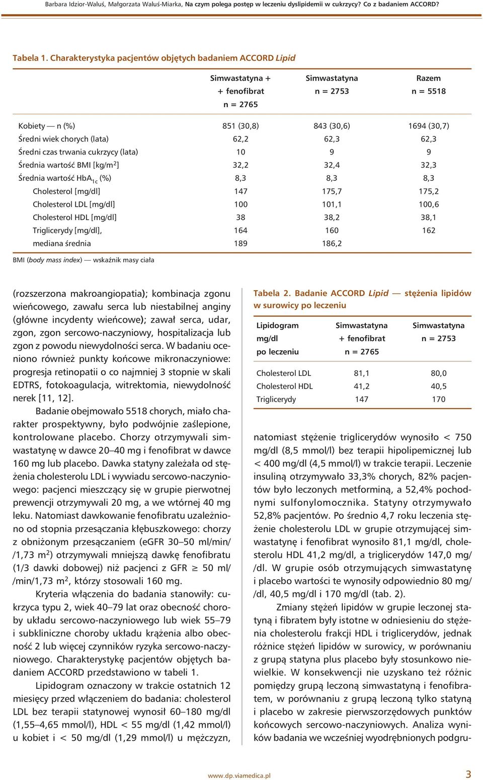 (lata) 62,2 62,3 62,3 Średni czas trwania cukrzycy (lata) 10 9 9 Średnia wartość BMI [kg/m 2 ] 32,2 32,4 32,3 Średnia wartość HbA 1c (%) 8,3 8,3 8,3 Cholesterol [mg/dl] 147 175,7 175,2 Cholesterol