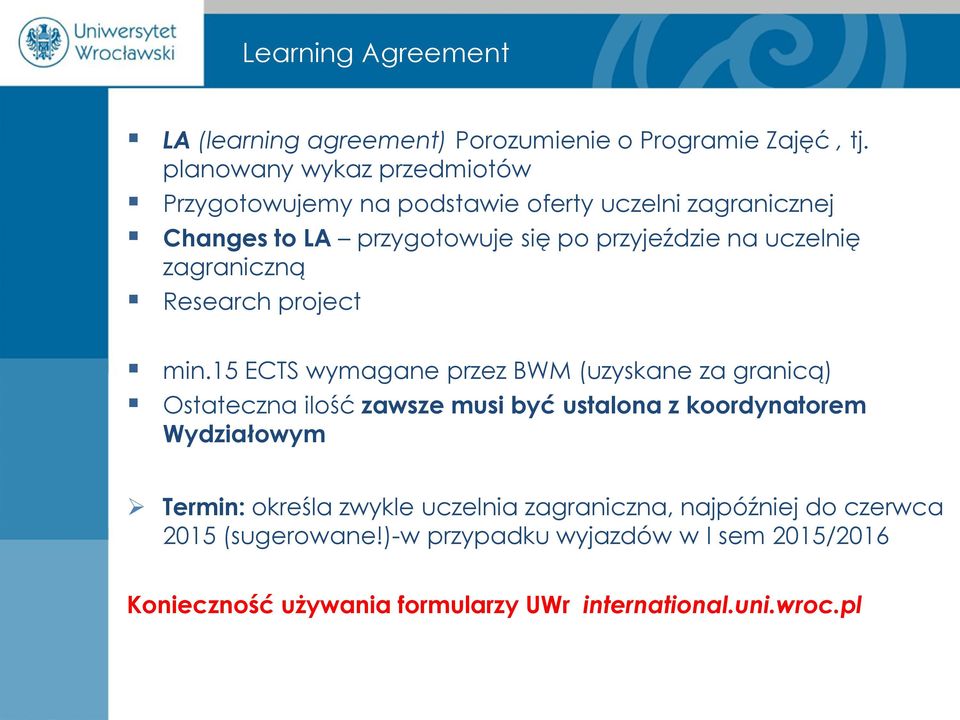 uczelnię zagraniczną Research project min.