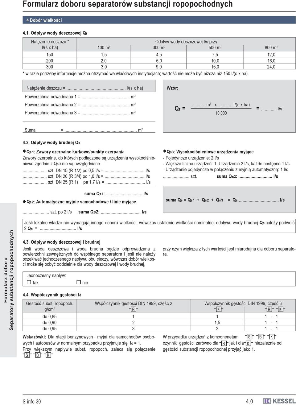 otrzymać we właściwych instytucjach; wartość nie może być niższa niż 150 l/(s x ha). 800 m 2 12,0 16,0 24,0 Natężenie deszczu =... l/(s x ha) Powierzchnia odwadniana 1 =.