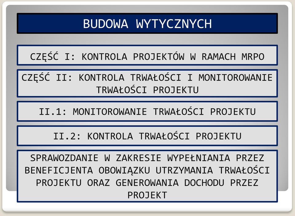1: MONITOROWANIE TRWAŁOŚCI PROJEKTU II.
