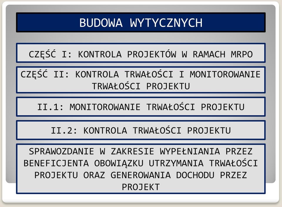 1: MONITOROWANIE TRWAŁOŚCI PROJEKTU II.