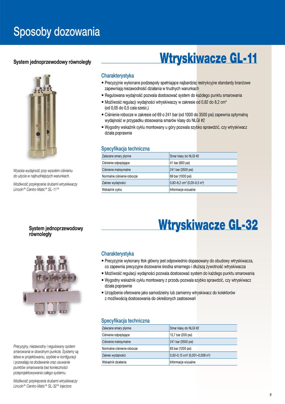) Ciśnienie robocze w zakresie od 69 o 241 bar (od 1000 do 3500 psi) zapewnia optymalną wydajność w przypadku stosowania smarów klasy do NLGI #2 Wygodny wskaźnik cyklu montowany u góry pozwala szybko